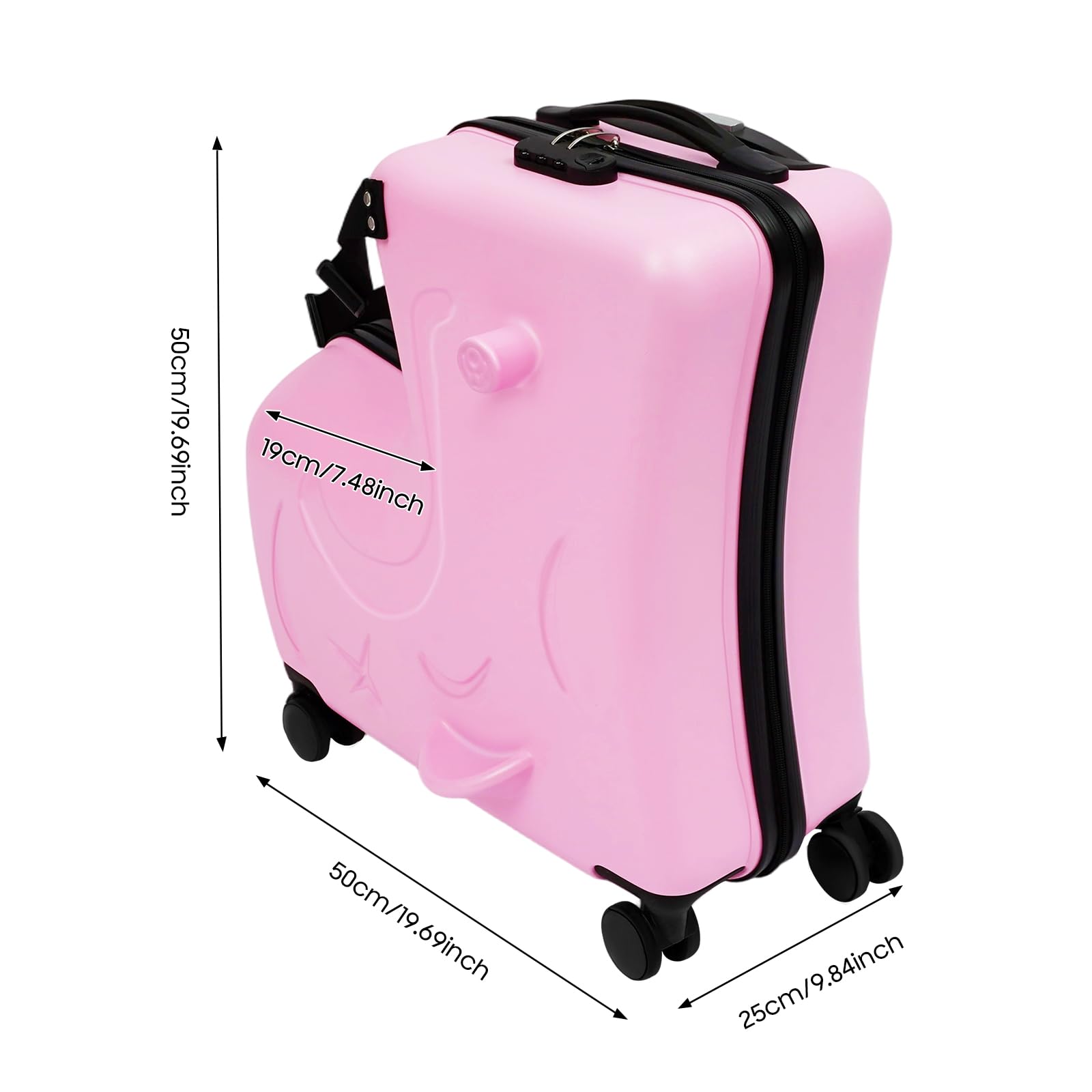 Kinder-Trolley mit Sitz 3–6 Jahre, 20L PC-Hartschale bis 30kg belastbar | Kindgerechte Haltegriffe, Fußablage, höhenverstellbarer Griff & Zahlenschloss