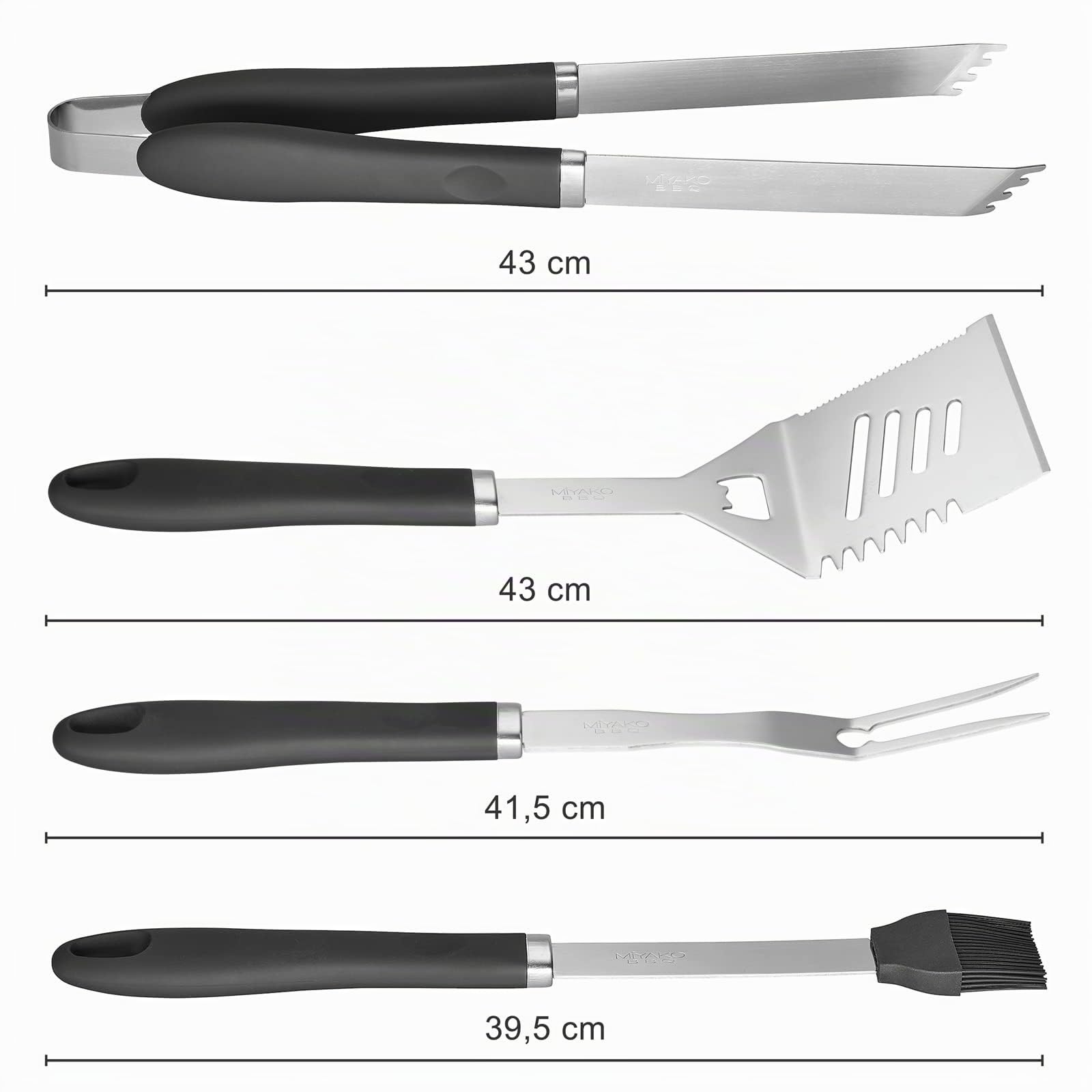 Set 5 ustensiles de Barbecue Pince Fourchette spatule Pinceau Sac BBQ Acier INOX
