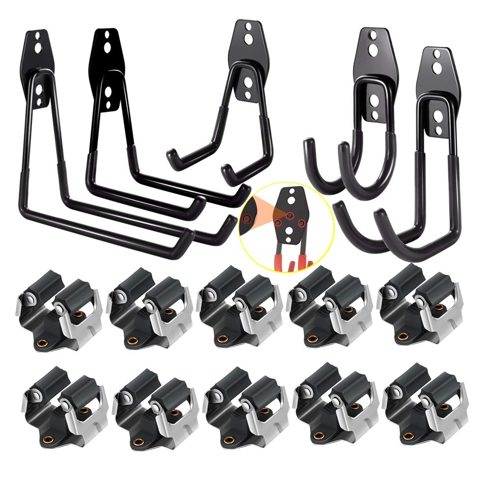 3-H Broom Rack Wall Mount,Wall Broom Holder 10PC,Broom Holder Organizer,Garage Hooks Heavy Duty 5PC,Tool Hangers for Garage Wall for Bathroom Garden Garage Kitchen Shovel