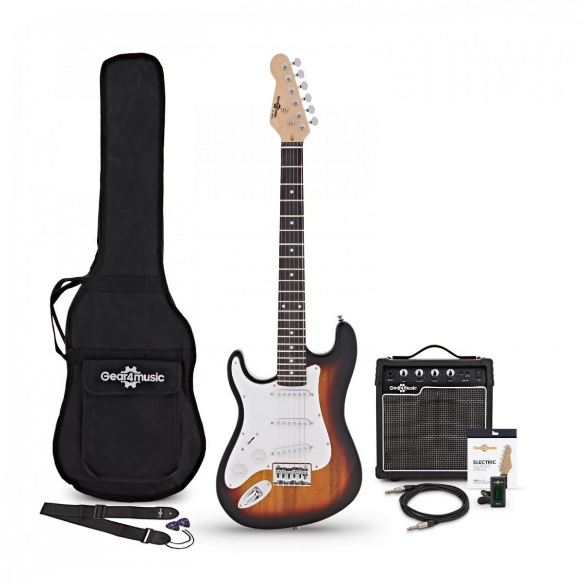 Chitarra Elettrica 3/4 Mancina con Ampli 10W, Sunburst | Per giovani mancini principianti, taglia 3/4 leggera con profondità manico ridotta, incordata pronta a suonare