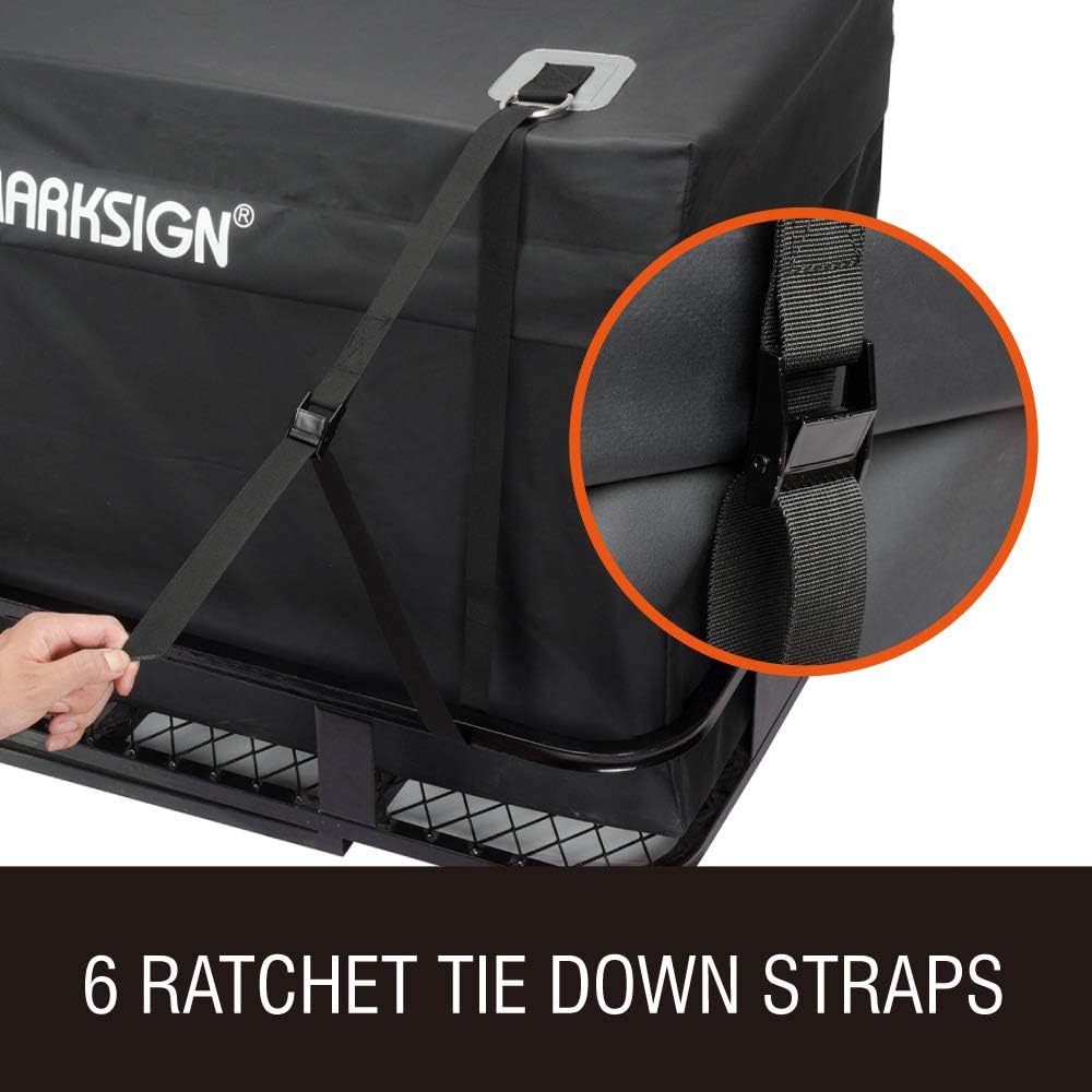 MARKSIGN 100% Waterproof Hitch Carrier Cargo Bag 58'' x 19'' x 23'' (15 Cu Ft), Waterproof Zipper and Rain Flap, 6 Lashing Straps with Cam Buckles, Zipper Lock Included