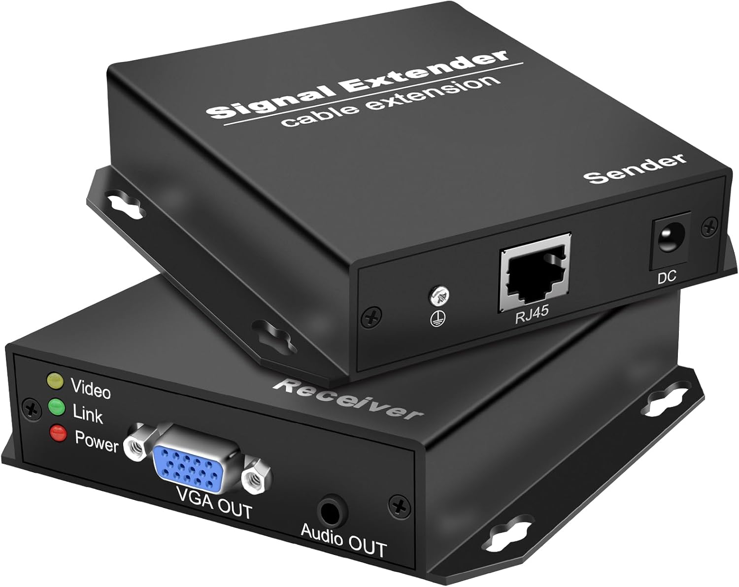 VGA Extender Over Ethernet Cat5 with Audio, Up to 394ft(120m) VGA to Cat5 Adapter,1080p@60Hz Plug and Play, Zero Latency Transmission VGA Ethernet Extender