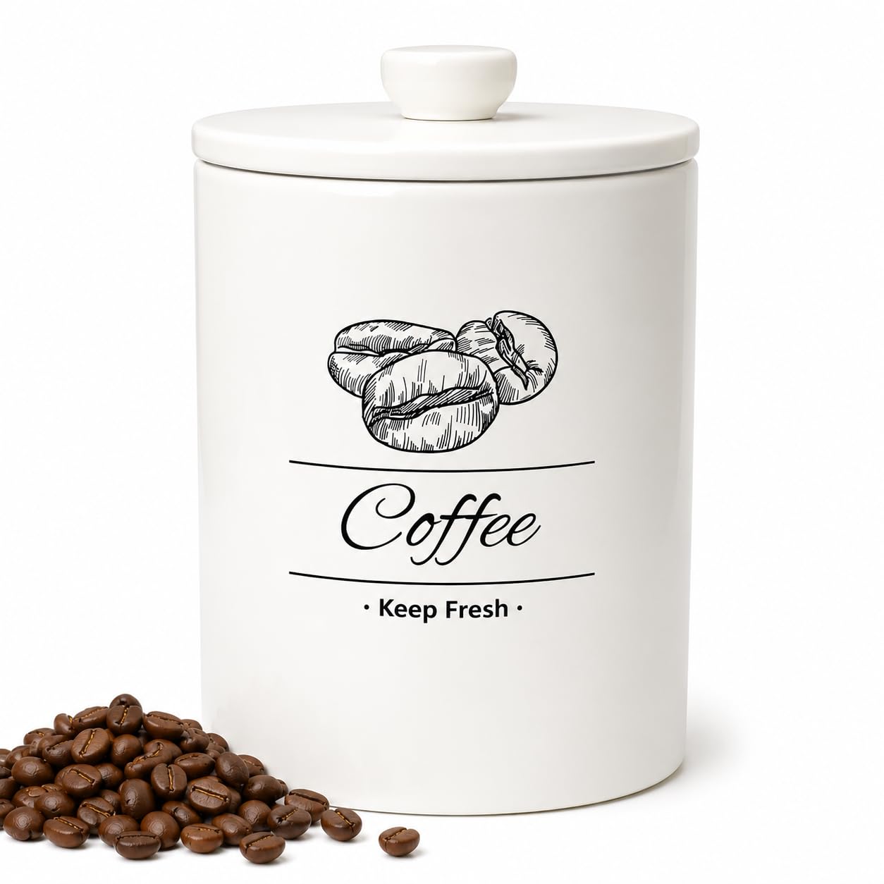 Ceramic Coffee Canister, 5.5''×8.2'', with Airtight Lid, 66 fl oz Capacity