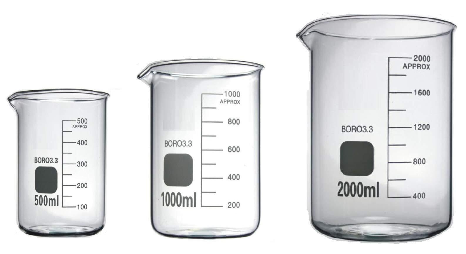 Zlewka laboratoryjna, Zlewka miarowa ze szkła borokrzemowego, podgrzewana w wielu rozmiarach(500ml+1000ml+2000ml)