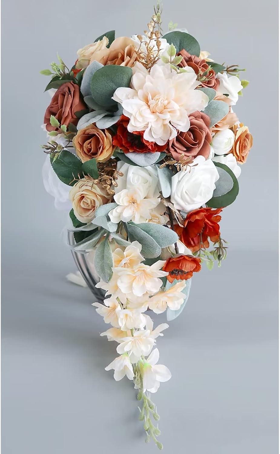 Emivery Burnt Orange Artificial Bridal Bouquet for Wedding, Rustic Cascading Wedding Bouquet for Wedding Ceremony Anniversary, Bridal Shower, Party, Prom