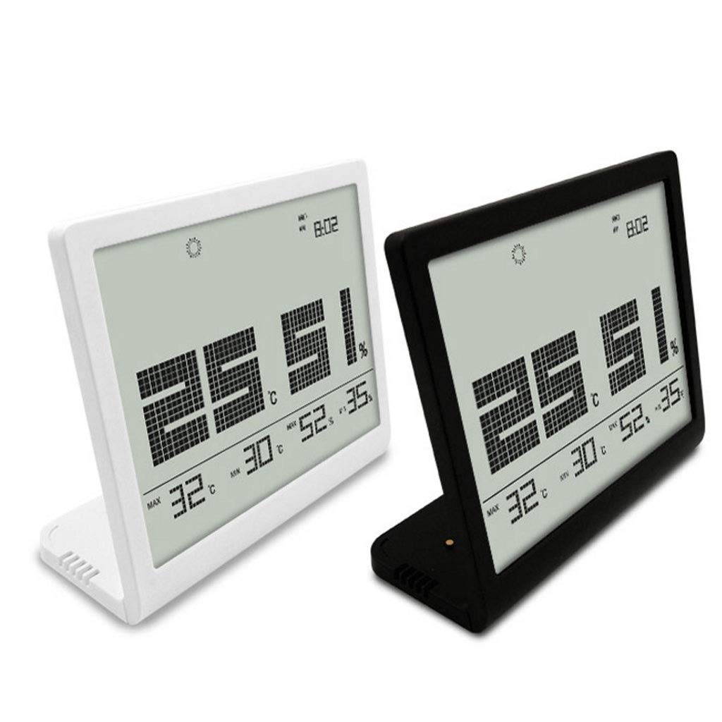 PNAWLLCF-65 termometr wewnętrzny, higrometr, miernik wilgotności z cyfrowym mini zegarem biurkowym, podświetlany dokładny monitor, wyraźny odczyt (biały)