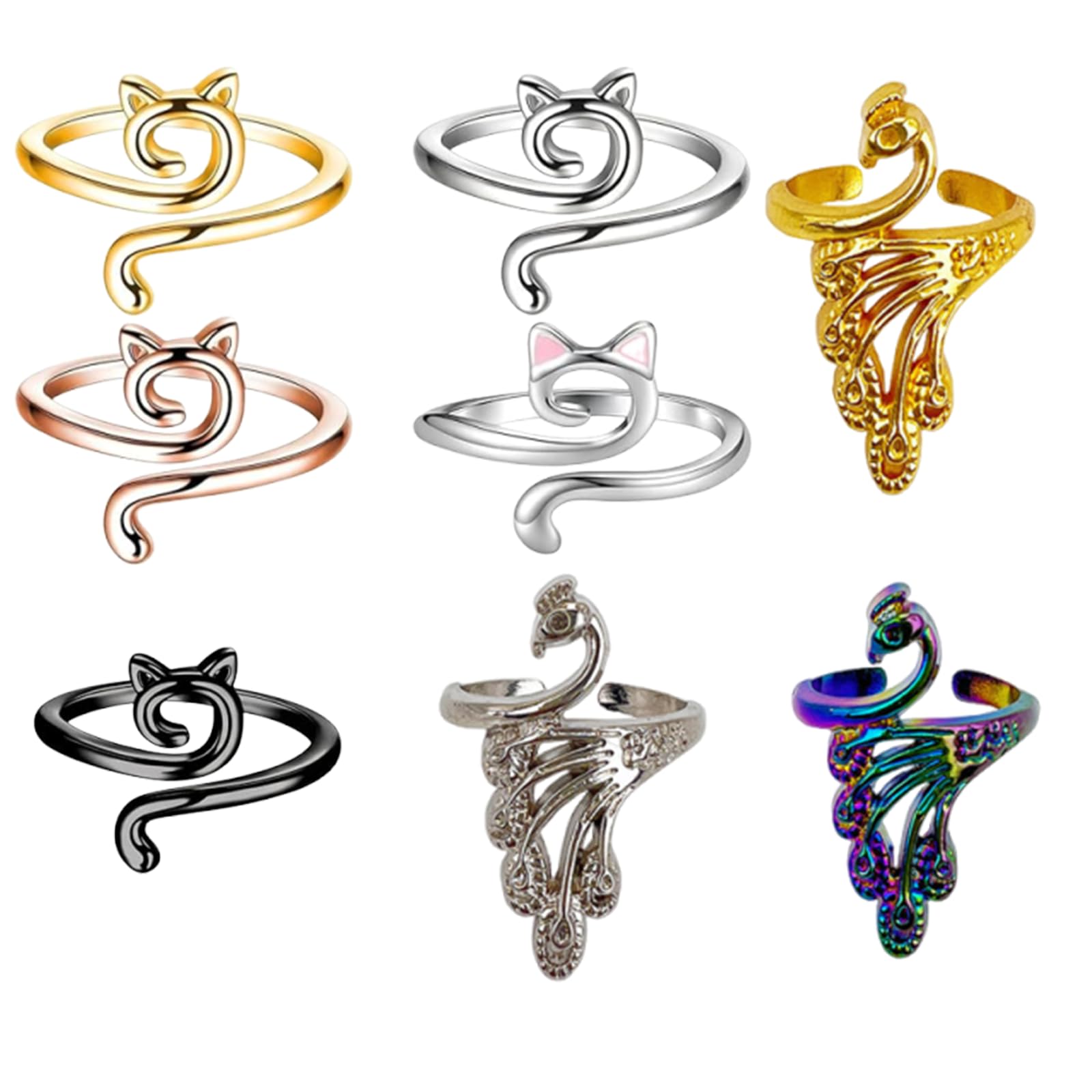 8Pcs Crochet Ring for Finger Tension Ring Crochet Peacock & Cat Shape Adjustable Yarn Tension Guide Rings Portable DIY Handcraft Knitting Sewing Accessories for Crocheting-image-49