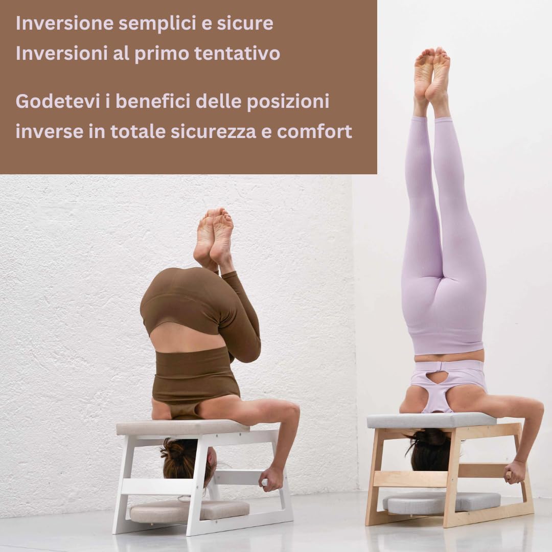Meanswood Panca Inversione Yoga in Legno – Sedia Yoga per Posizioni Inverse, Yoga e Fitness – Supporto per Sirsasana, Pose Inverse a Testa in giù (Versione Naturale)