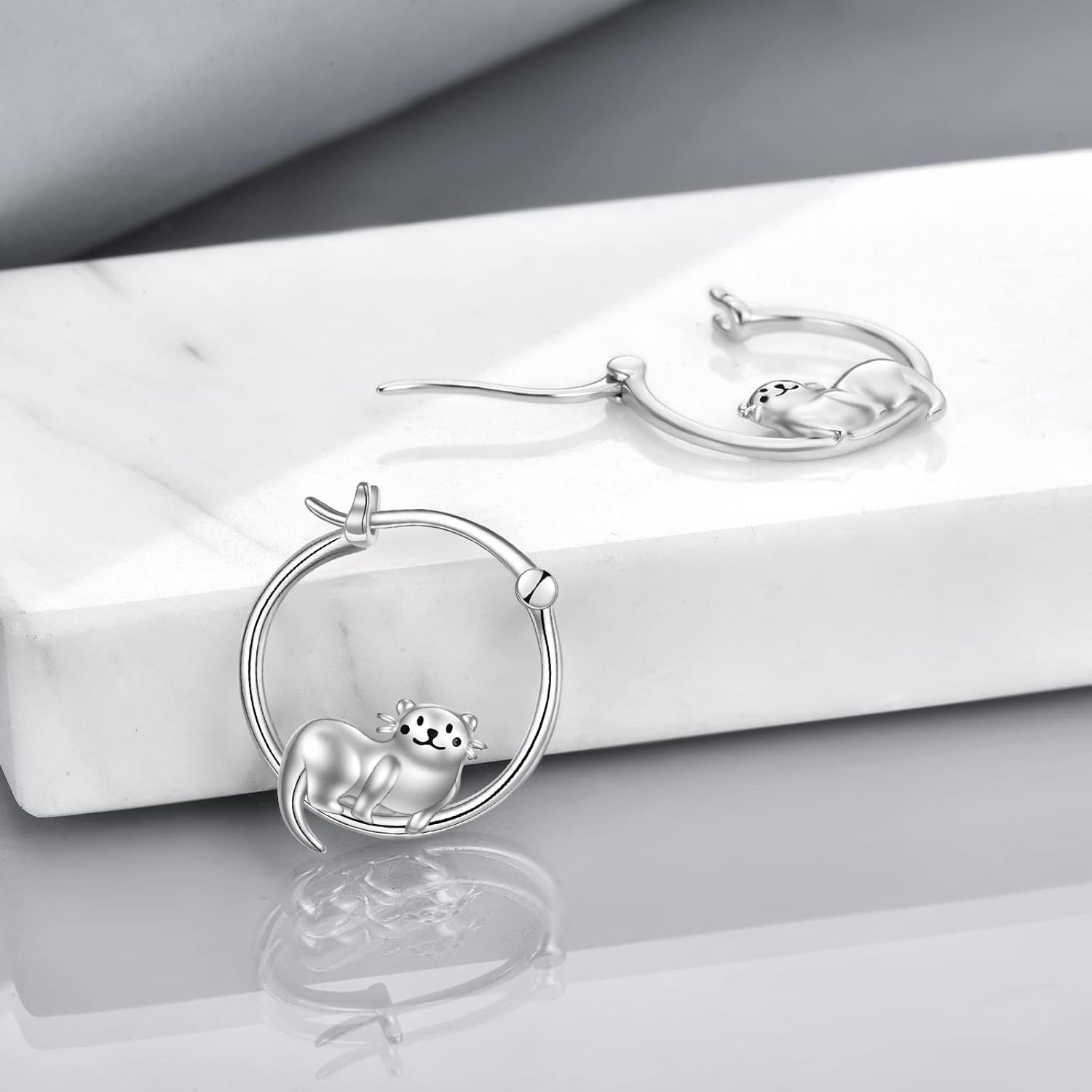 ONEFINITY Animal Hoop Earrings Sterling Silver Red Panda/Otter/Panda/Raccoon/Dragon Hoop Earrings Animal Jewelry Gifts for Women Girls - Image 3