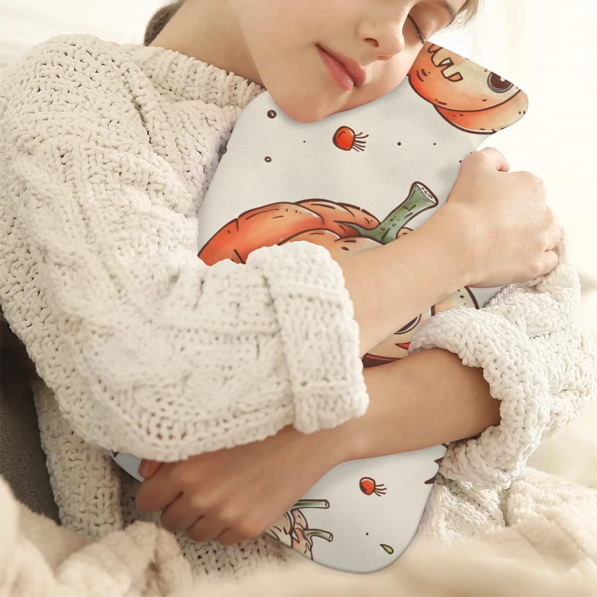 Hot Water Bottle with Soft Cover,2L Watercolor Pumpkin Hot Water Bag for Hot and Cold Compress, Hand Feet Warmer, Glowing Pumpkin Rubber Hot or Cold Water Bottle Halloween Christmas Decorations