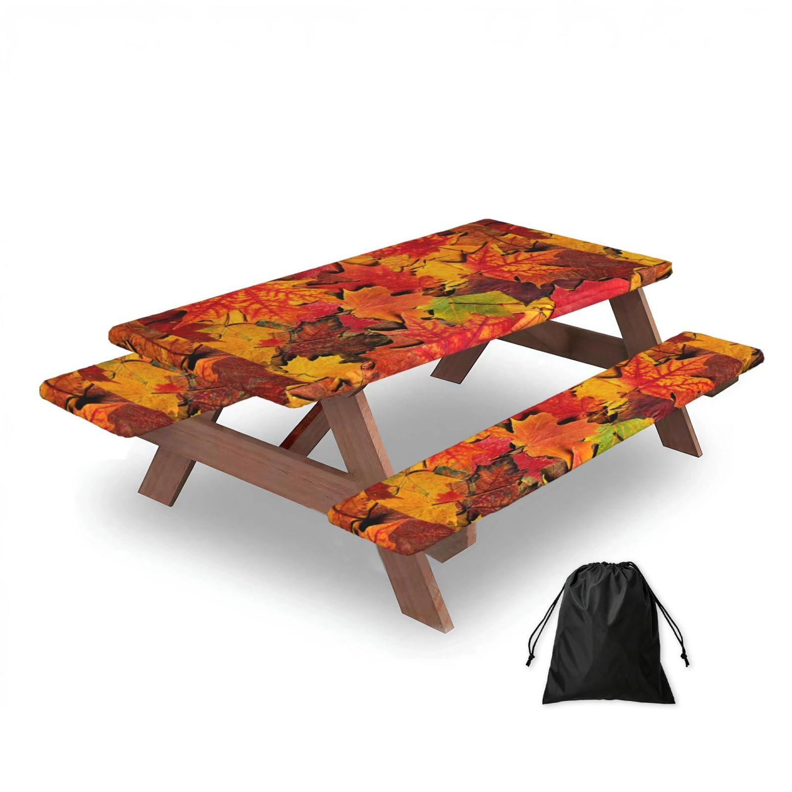 Dopklna As Picture Maple Leaf, Picnic Table Cover With Bench Covers -Waterproof Elastic Fitted Tablecloth For Garden Camping Patio 76X152cm