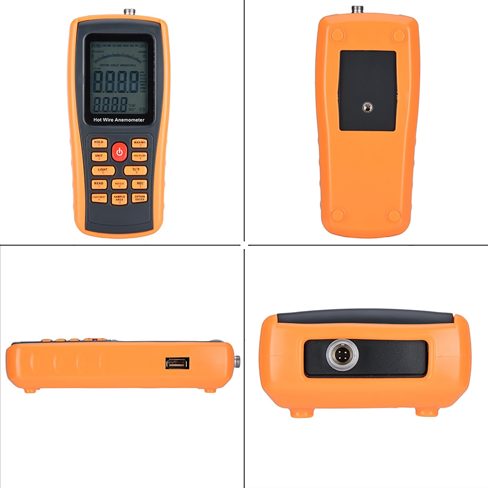 Digitaler Anemometer LCD Tragbarer Digitaler Heißdraht-Windgeschwindigkeit Temperaturanzeige GM8903 mit Handbuch und Sensor für Windsurfen Drachenfliegen Segeln Surfen Angeln