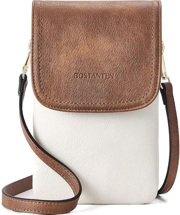 SRVESU Women's Girls Grains Cross Body Sling Bag | Bostanten Small Crossbody Bag | Vegan Leather Phone Purse White and Brown | Adjustable Strap-image-32