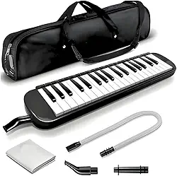 Escaleta Melódica Preta 32 Teclas com Bolsa de Transporte Bocal Curto Bocal Longo - Versatilidade Musical Teclado de Piano de Ar Instrumento Musical para Crianças Iniciantes Adultos