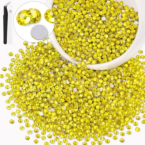 Image of 3000PCS SS12 /3mm Crystal Glass Rhinestones for Bedazzling (Lemon Yellow) | Flatback Rhinestones for Crafting DIY Nail Art Makeup Decoration, Gems Diomand Charms for Tumbler Shoes Clothing Mug
