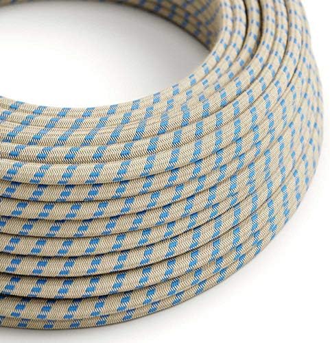 CA Creative Cables Natural & Blue Linen Stripe Covered Round Electric Cable - RD55-150ft, 3 x 18 AWG