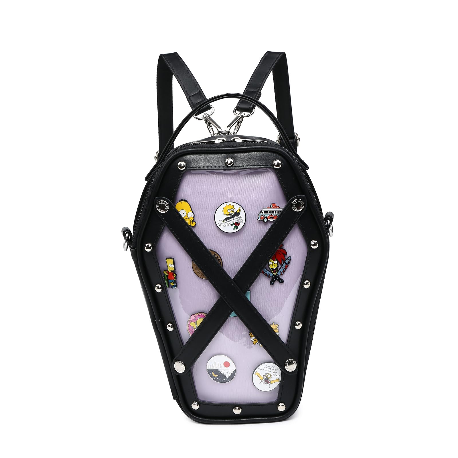 RAINBOW SMILE Ita Bag Backpack Gothic Coffin Shape Fashion Purses and Handbags Halloween JK Bags for Anime Pins Display