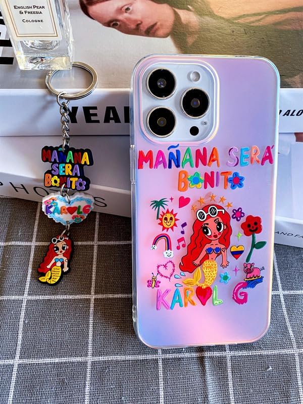 Miniatura 2 de Funda de teléfono Karol de corte transparente con láser para iPhone 15 Pro Max, funda de manana G con llavero Sera Bonito para mujeres y niñas