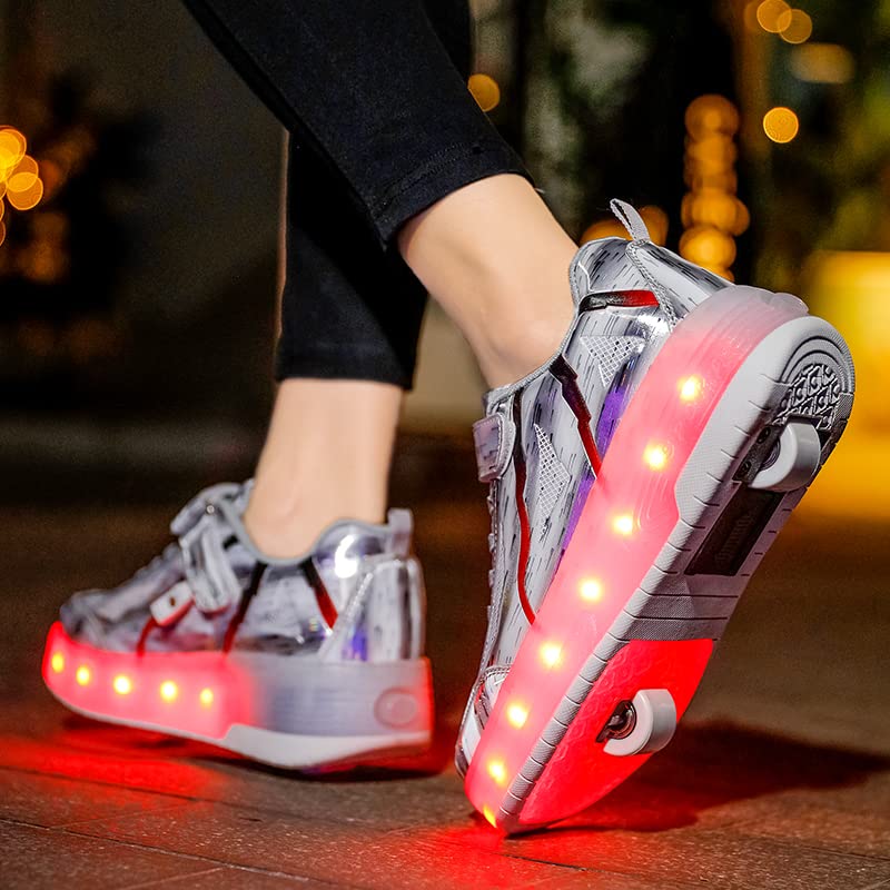 AIkuass Kids Roller Shoes Shiny Led Light Up Sneakers USB Rechargeable Shoes with Wheels Roller Skates for Girls Boys Christmas Thanksgiving Birthday Best Gifts3