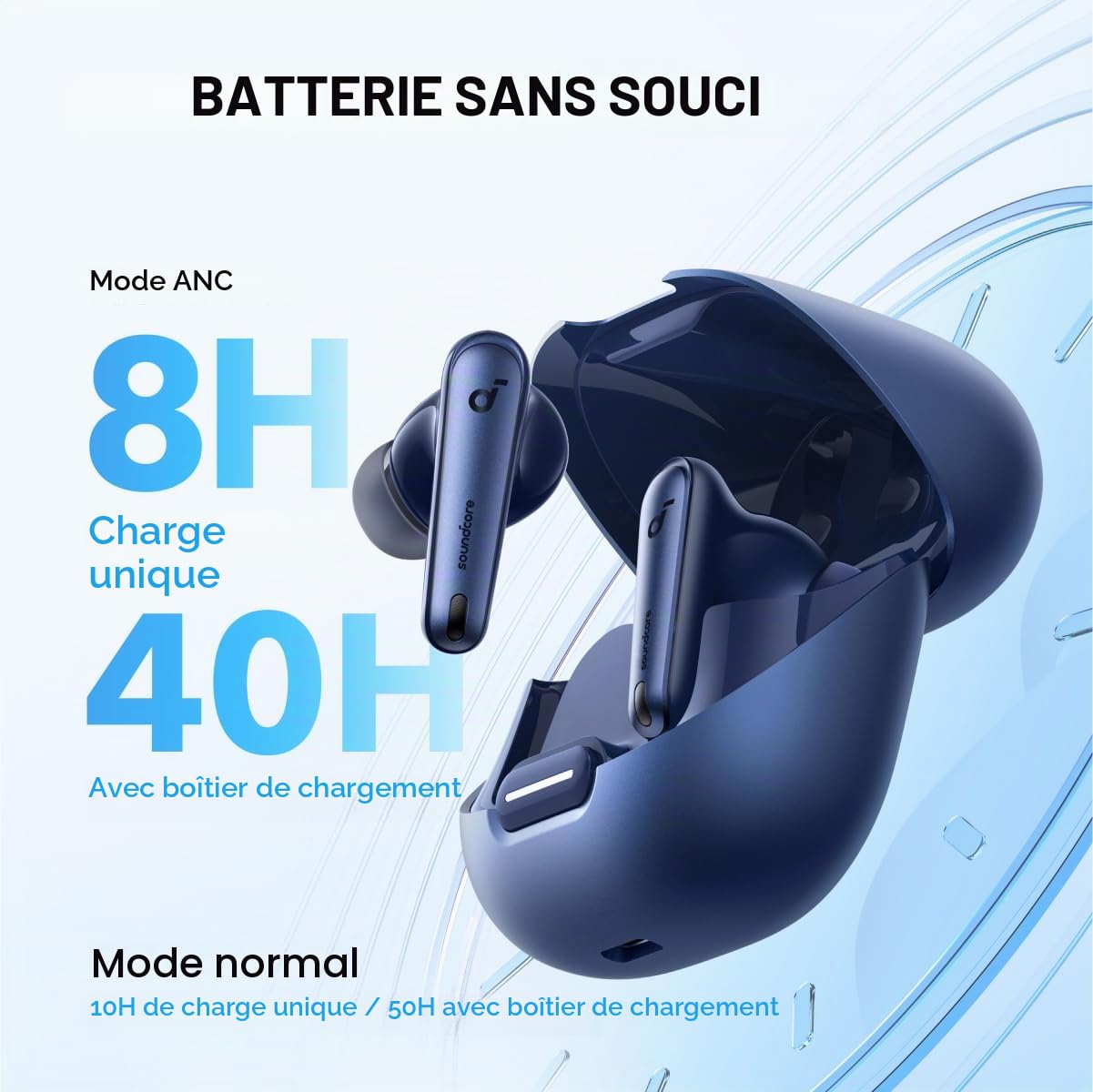 Soundcore by Anker Liberty 4 NC Ecouteurs Bluetooth sans Fil à Réduction de Bruit 98,5%, Bluetooth 5.3, Reducteur de Bruit Adaptative, Hi-Res Sound, 50H de Lecture (Reconditionné)