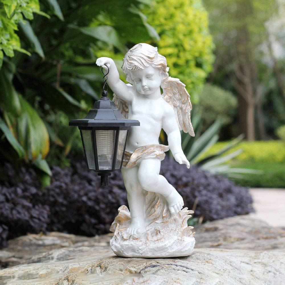 Statue Angelo Giardino Con Luci Solari - Coppia In Resina, 20 Cm, Per Esterni E Interni