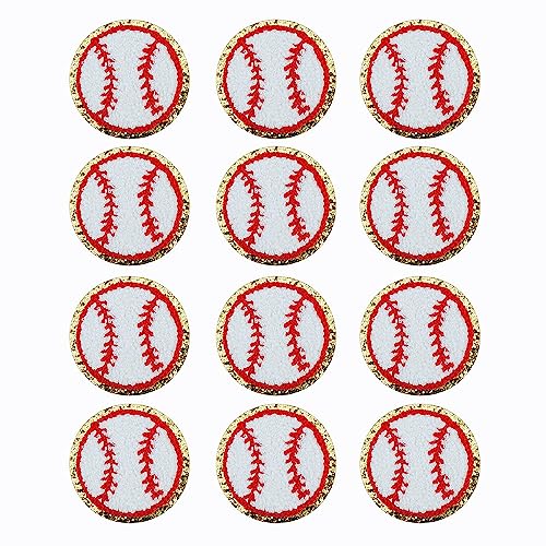 SaktopDeco 12 PCS Baseball Patch Gold Edges Chenille Patches Baseball Iron On Patches Baseball Applique for Jeans Bags