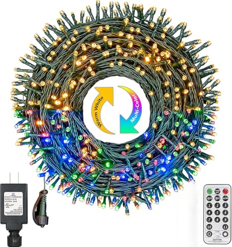 XUNXMAS Christmas Lights 300 LED 108FT Color Changing Christmas Tree Lights with Warm White & Multicolor, 11 Modes Waterproof and Connectable Christmas String Lights with Remote for Xmas Decorations
