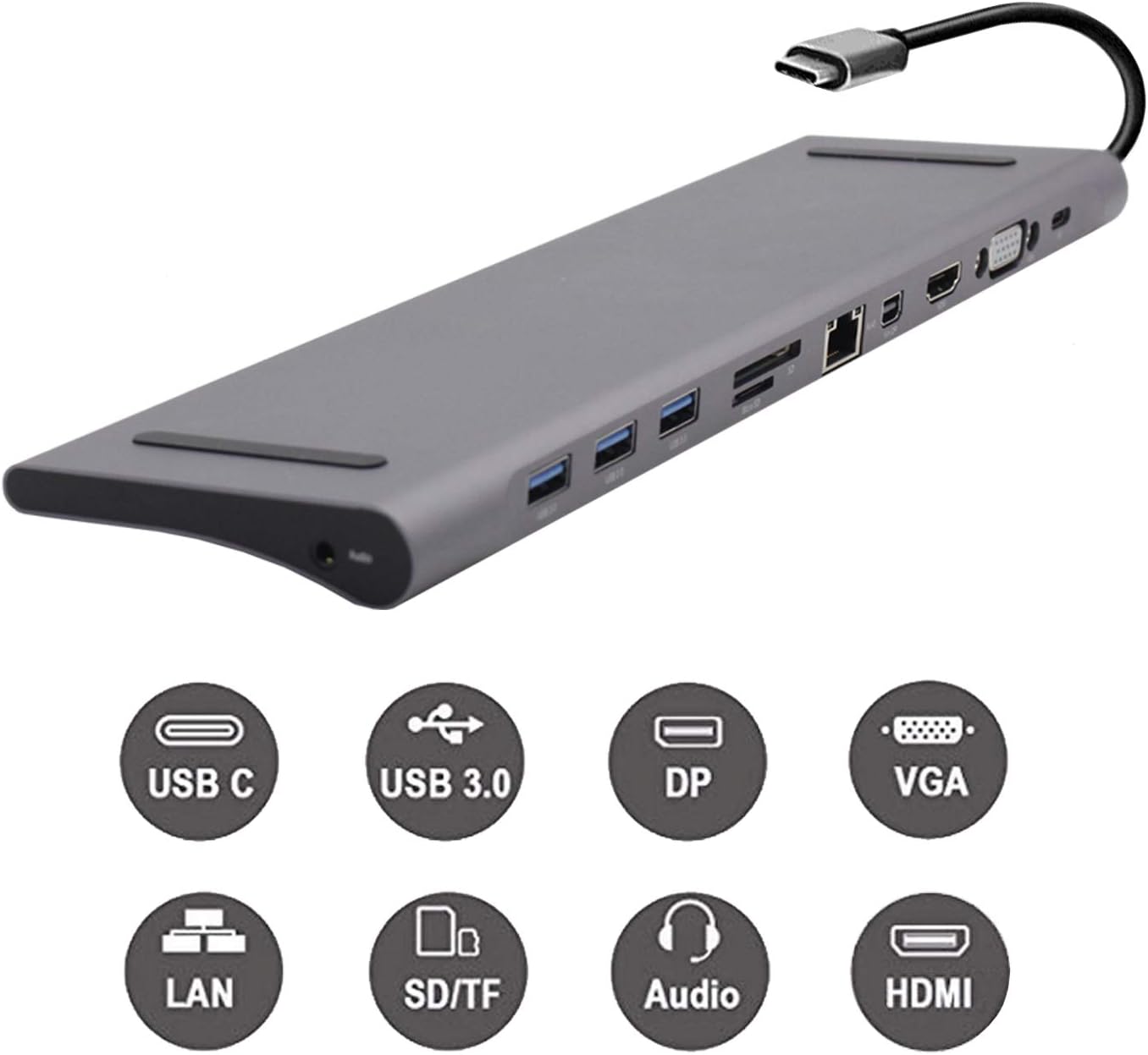 USB C Hub,Docking Station Aluminum Multi-Function 11 in 1 Hub MacBook Pro, Mini Display Port,Gigabit Ethernet,3.0 USB Ports,SD Card, Headphone/Speaker Connections,HDMI/VGA/SD/TF/RJ45/USB-C Converter