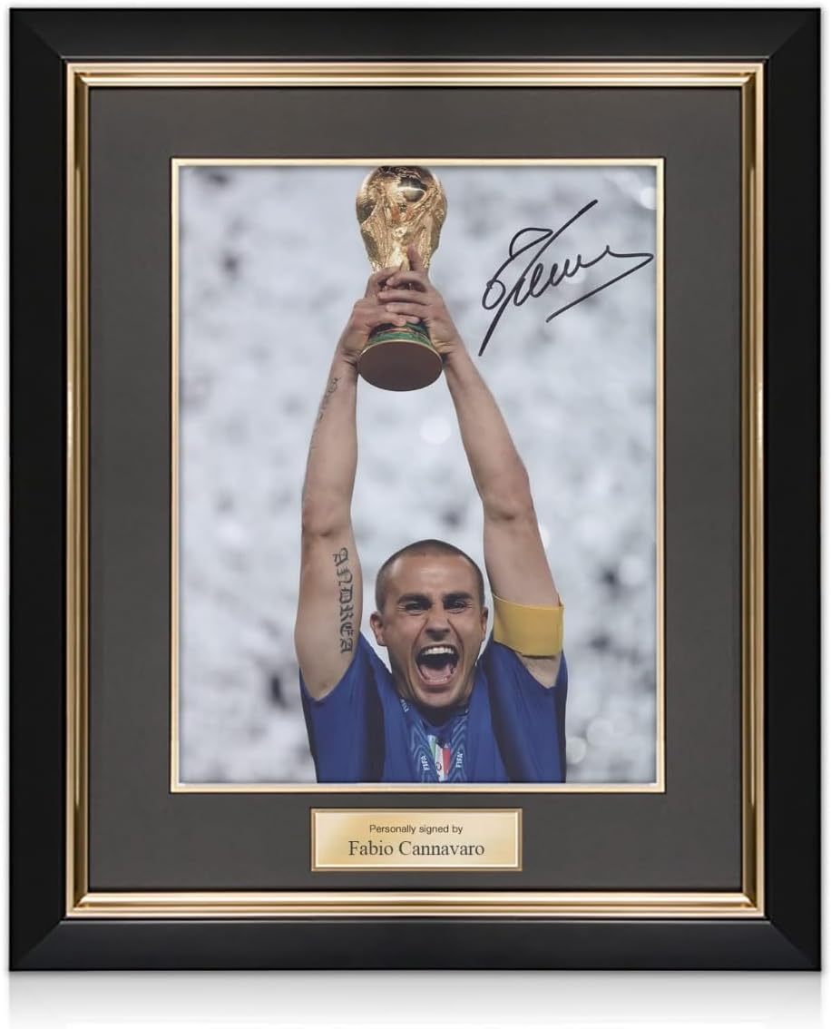 Fabio Cannavaro Signed Italy Soccer Photo. Deluxe Frame