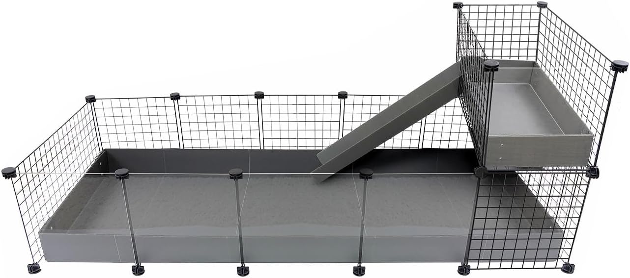 GuineaDad Piggy Condo – Premium C&C Cage with Balcony & Ramp for Guinea Pigs & Small Animals with Coroplast Base | Acrylic and C&C Grids for Small Pets (Acrylic, XL (29" x 73.5" x 28.5"))