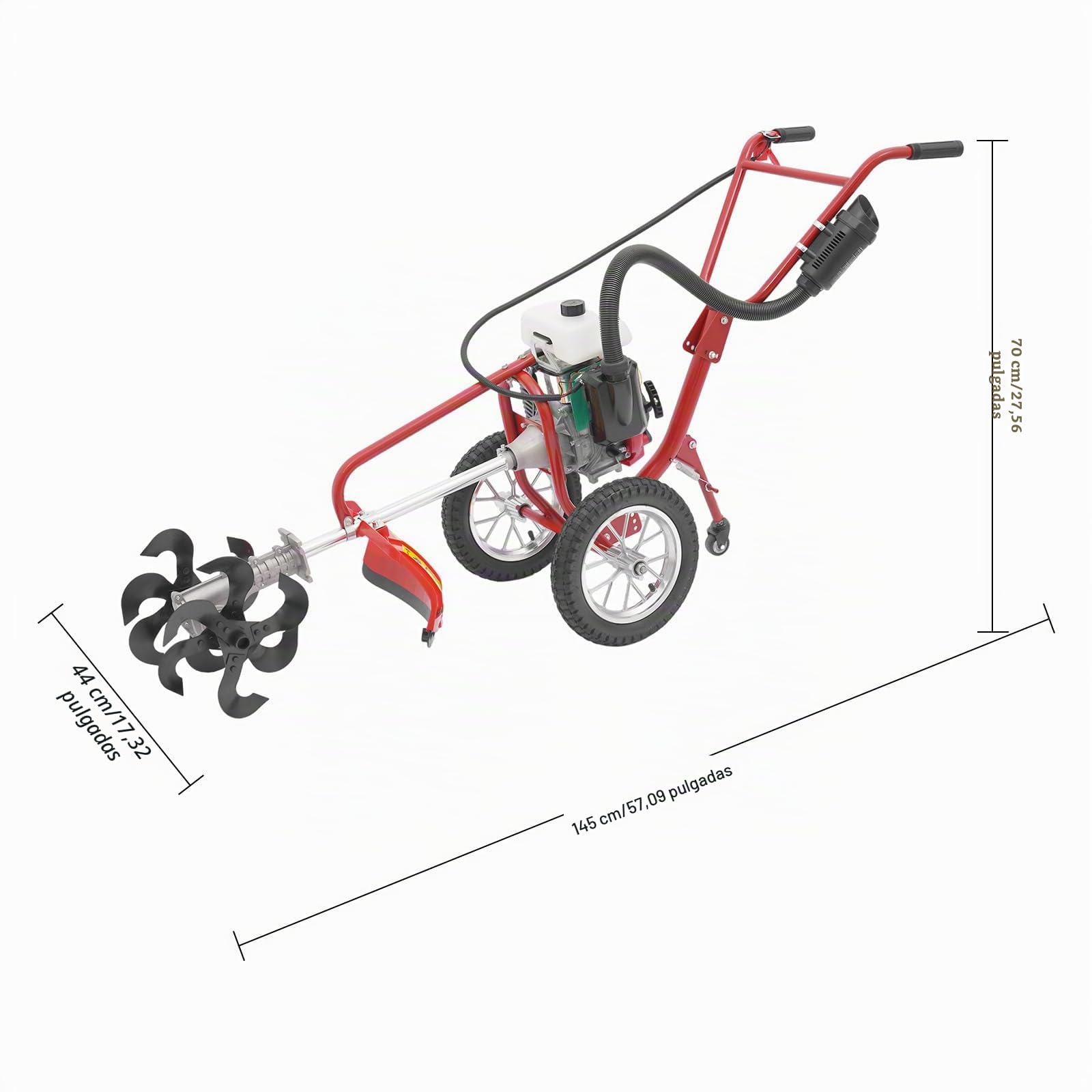 Motoazada Gasolina 63 CC 4 CV Motocultor Gasolina Motor, de 4 Tiempos Cultivador, Micro azada con Profundidad de Cultivo de 10 cm, azada de Suelo, cultivador de siega, labranza