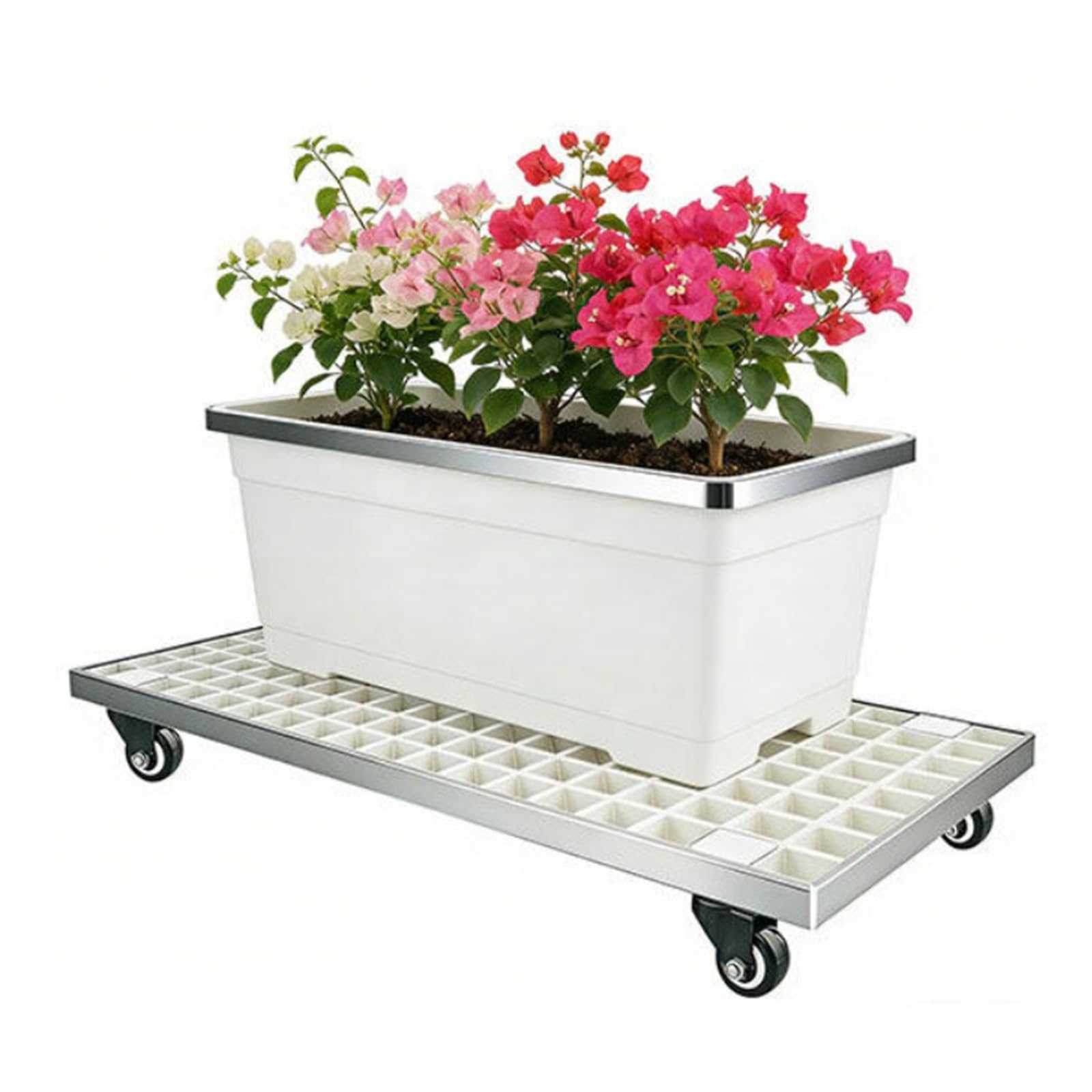 Chariot roulant pour grands pots rectangulaires évitant le mal de dos au jardin