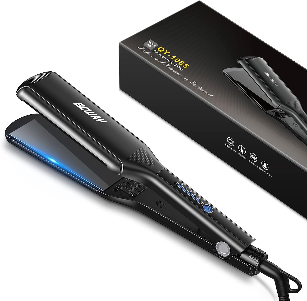 Plancha de pelo profesional, plancha alisadora de titanio flotante extragrande de 2,16 pulgadas, plancha alisadora de calentamiento instantáneo antiestática de 30 segundos con 5 ajustables para todo tipo de cabello
