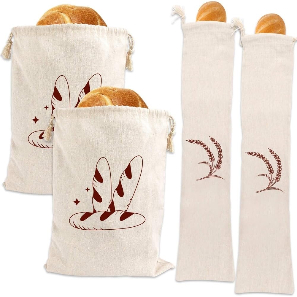 Aundhegrtt Wheat Storage Bag, Fermented Cloth Packaging Bag, Bread Storage Bag in 1set-French Bread