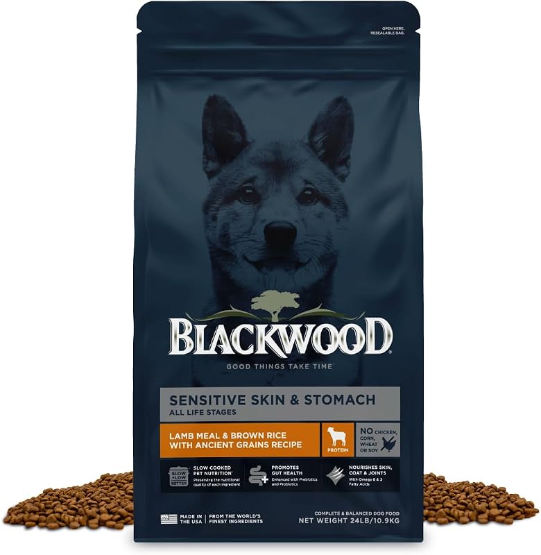 Blackwood Sensitive Premium Dry Dog Food, Lamb Meal & Brown Rice, 24 lb | Prebiotics & Probiotics for Gut Health, Omega 3 & 6 for Skin, Coat, and Joints, Slow Cooked for Higher Nutrient Preservation