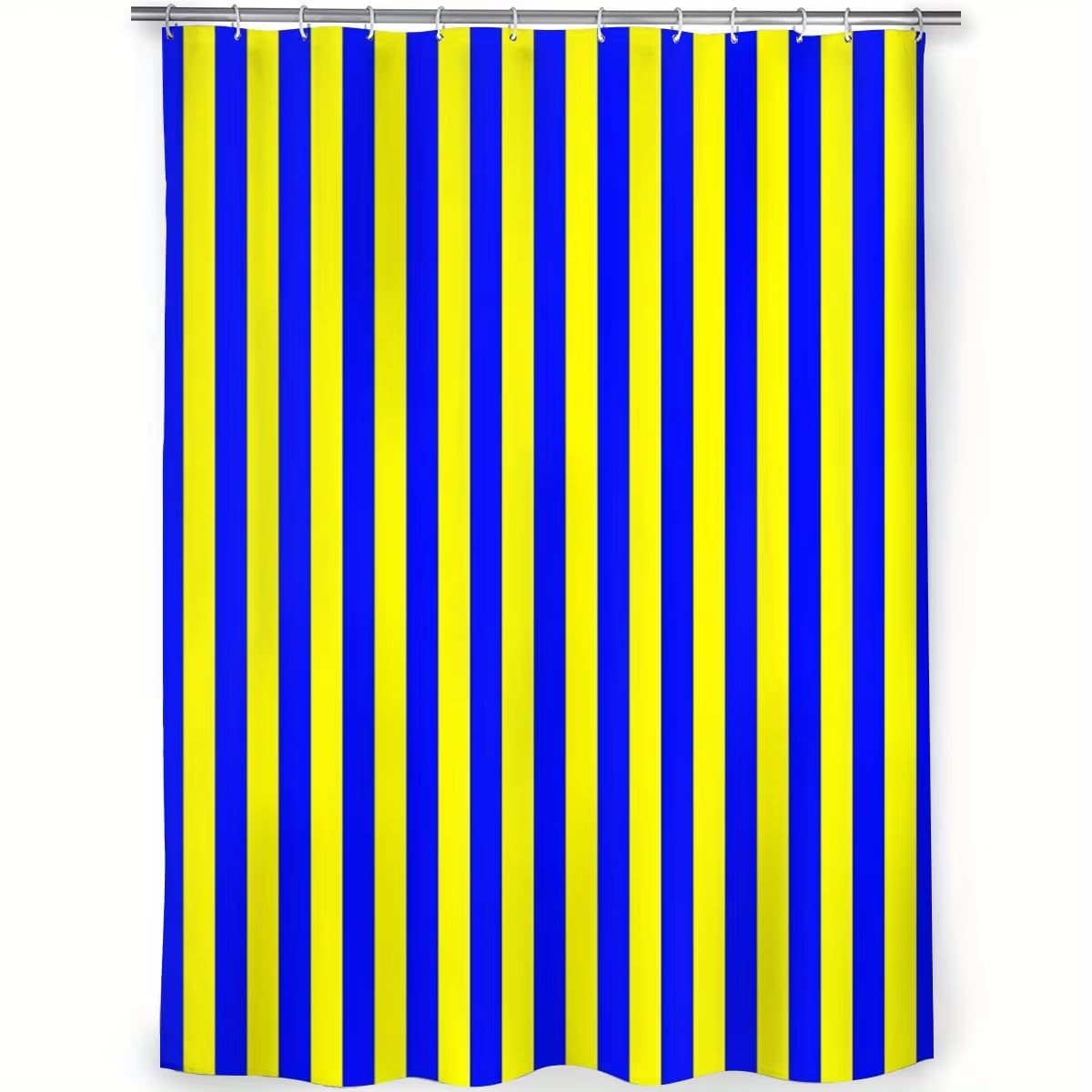 Tenda da doccia a righe verticali, fantasia blu e gialla, design geometrico moderno, in poliestere con ganci, decorazione per la casa, paraschizzi per il bagno (240x210 cm/LxA)