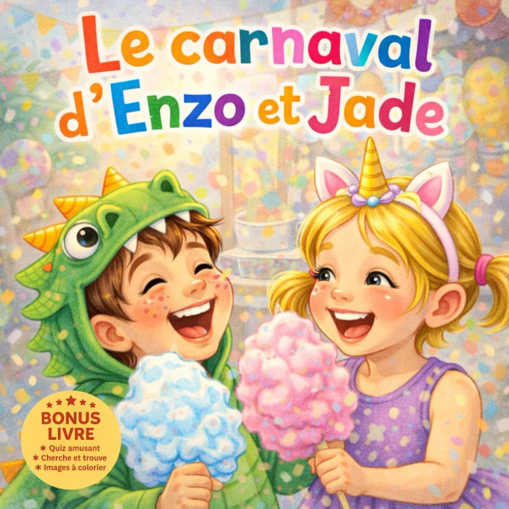 Le carnaval d'Enzo et Jade: Histoire de carnaval pour enfants : amitié, costumes magiques et activités (cherche et trouve, coloriages, quiz, labyrinthe)