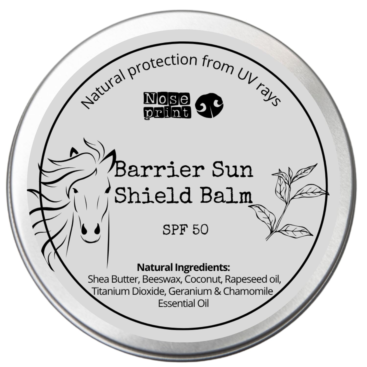 Noseprint Horse Sunscreen SPF 50, High Protection Sun Balm for Horses, Water Resistant, Nose, Muzzle & Face, Sensitive Pink Skin, 100ml