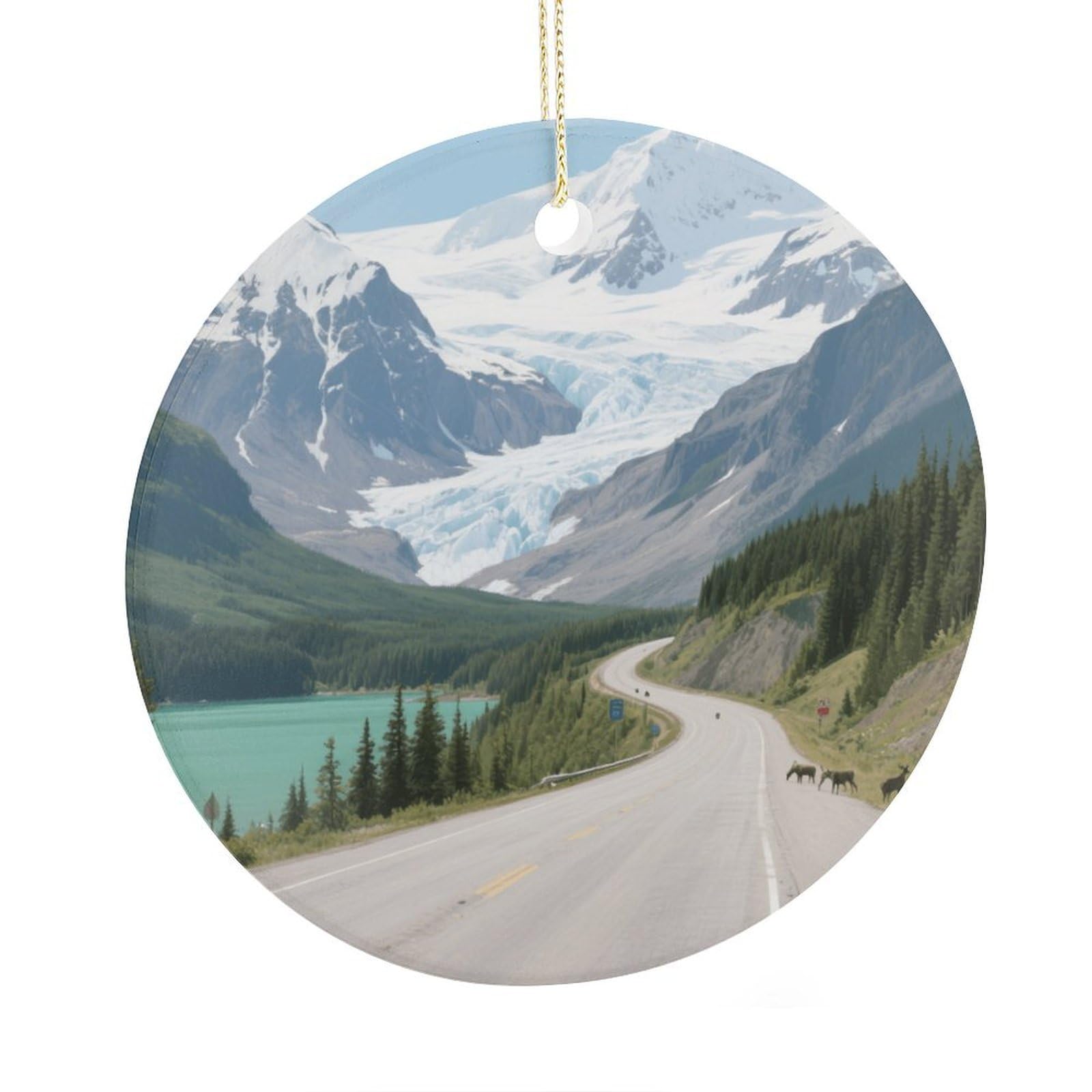 Fekiloot Style Icefield Highway Christmas Ornaments 2.9 Inch Round Ceramic Ornament Keepsake Thank You Gifts For Office, Room, Home - Holiday Present Ideas