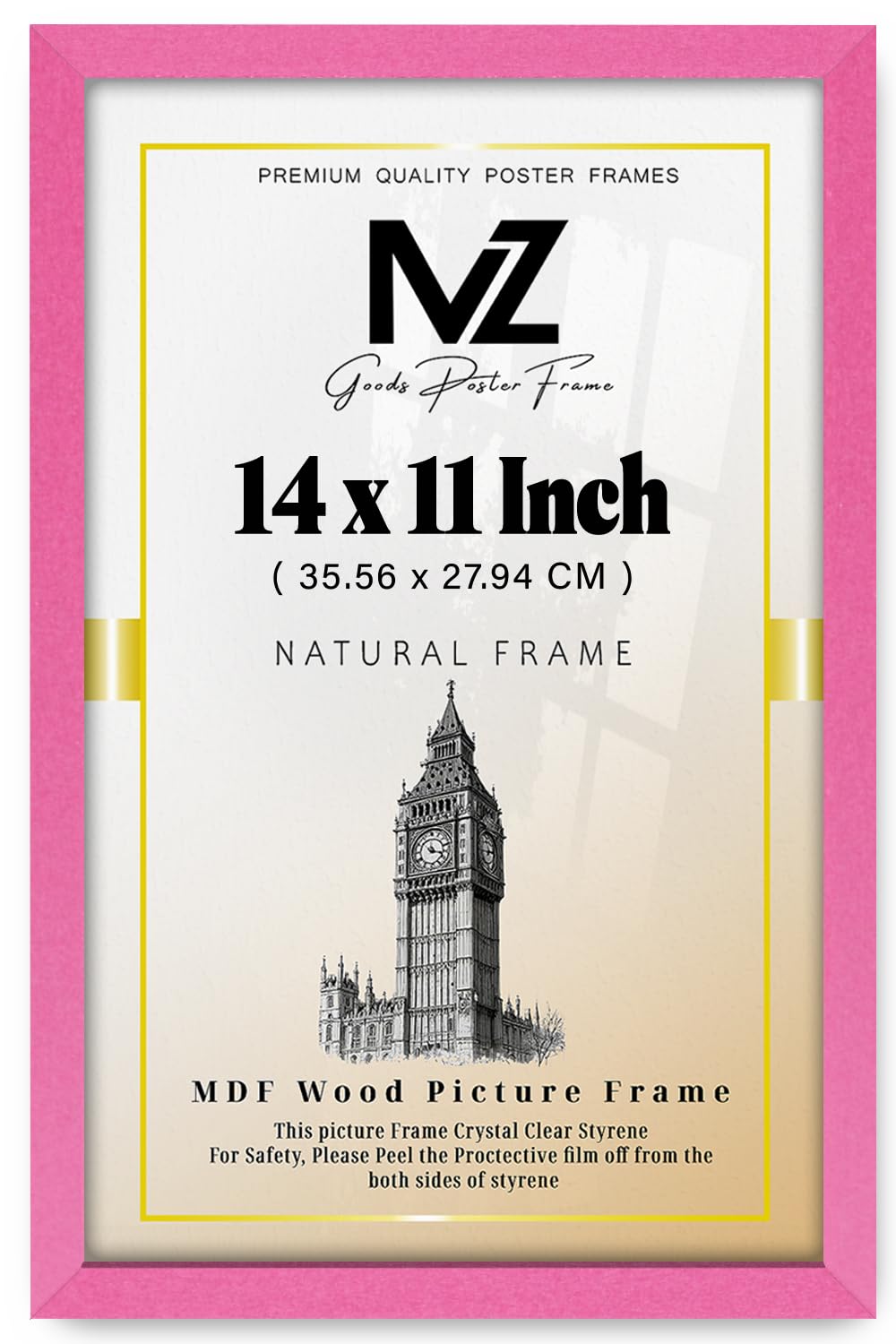 MZ GOODS | Stunning 1' 2" x 0' 11" Pink Posters Frame - (35.56 x 27.94 CM) Horizontal/Vertical Wall Hanging for Posters & Artwork 11 x 14 Inch [ Pink ]