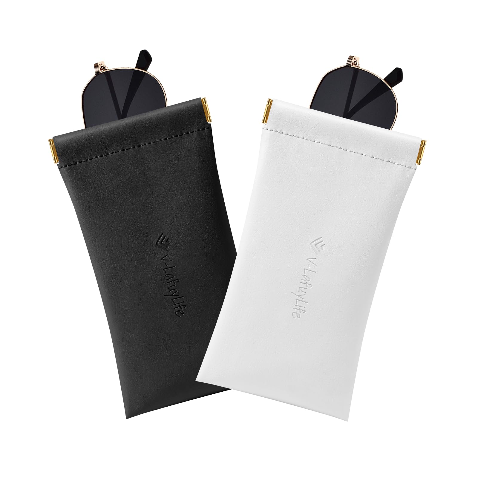 Glasses Case Soft 2 Pack - Portable Leather Squeeze Top Eyeglass Case Soft Sunglasses Case