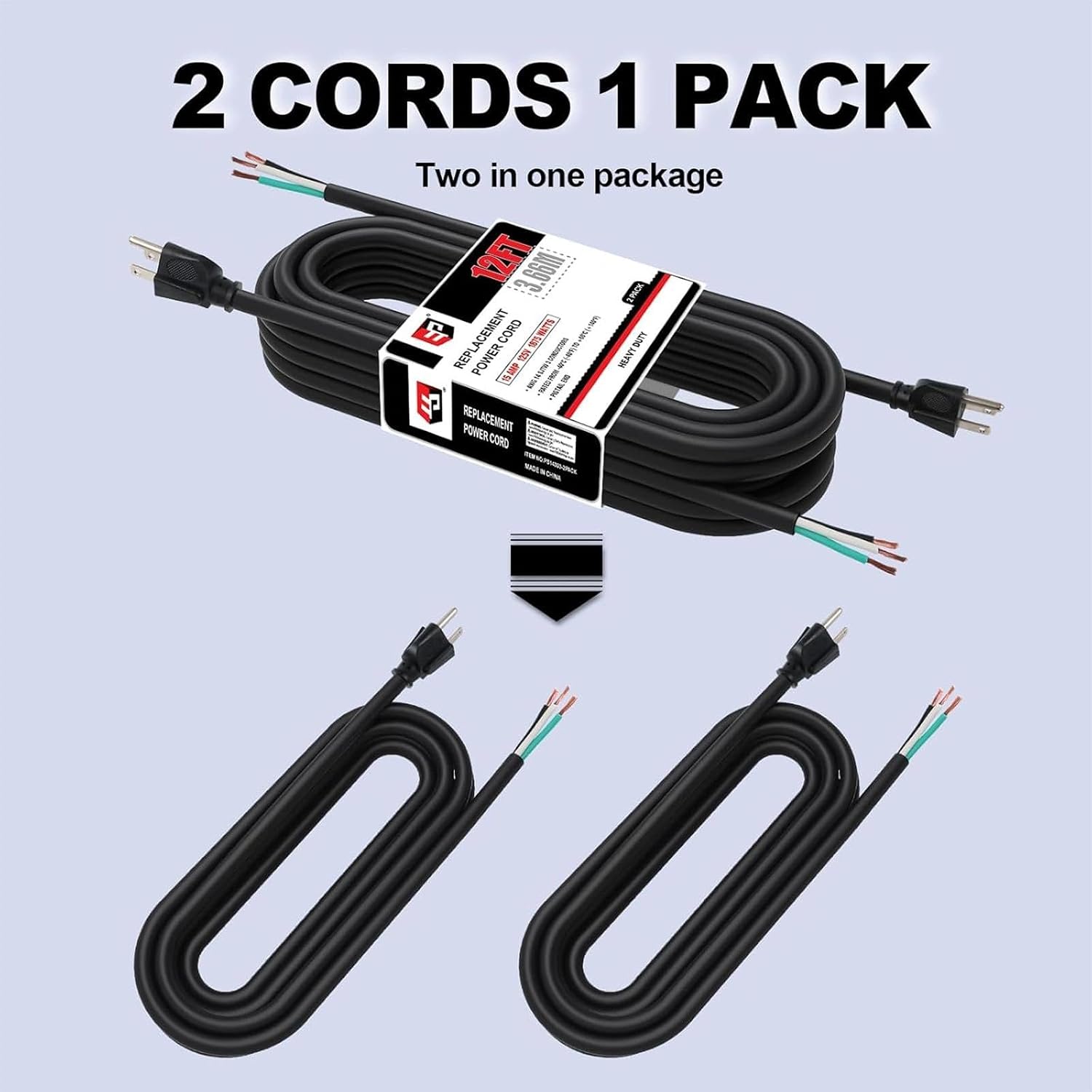 EP 2 Pack 12 ft 14/3C SJTW Appliance and Power Tool Cord image 3