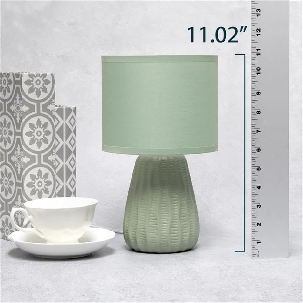 Simple Designs LT1138-SGE 11.02" Traditional Mini Modern Ceramic Texture Pastel Accent Bedside Table Desk Lamp w Matching Fabric Shade for Decor,Bedroom, Nightstand, Living Room, Entryway, Sage Green