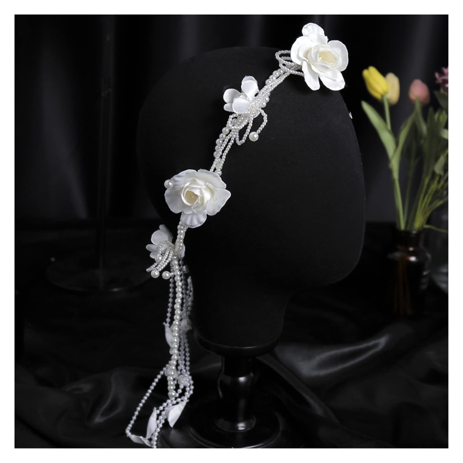 Girl Bride Flower Crown Hair Band Boda Floral Tadband Garland Flower Wreath Accesorios for el Cabello elástico Fiesta Boda (Metal Color : Silver)