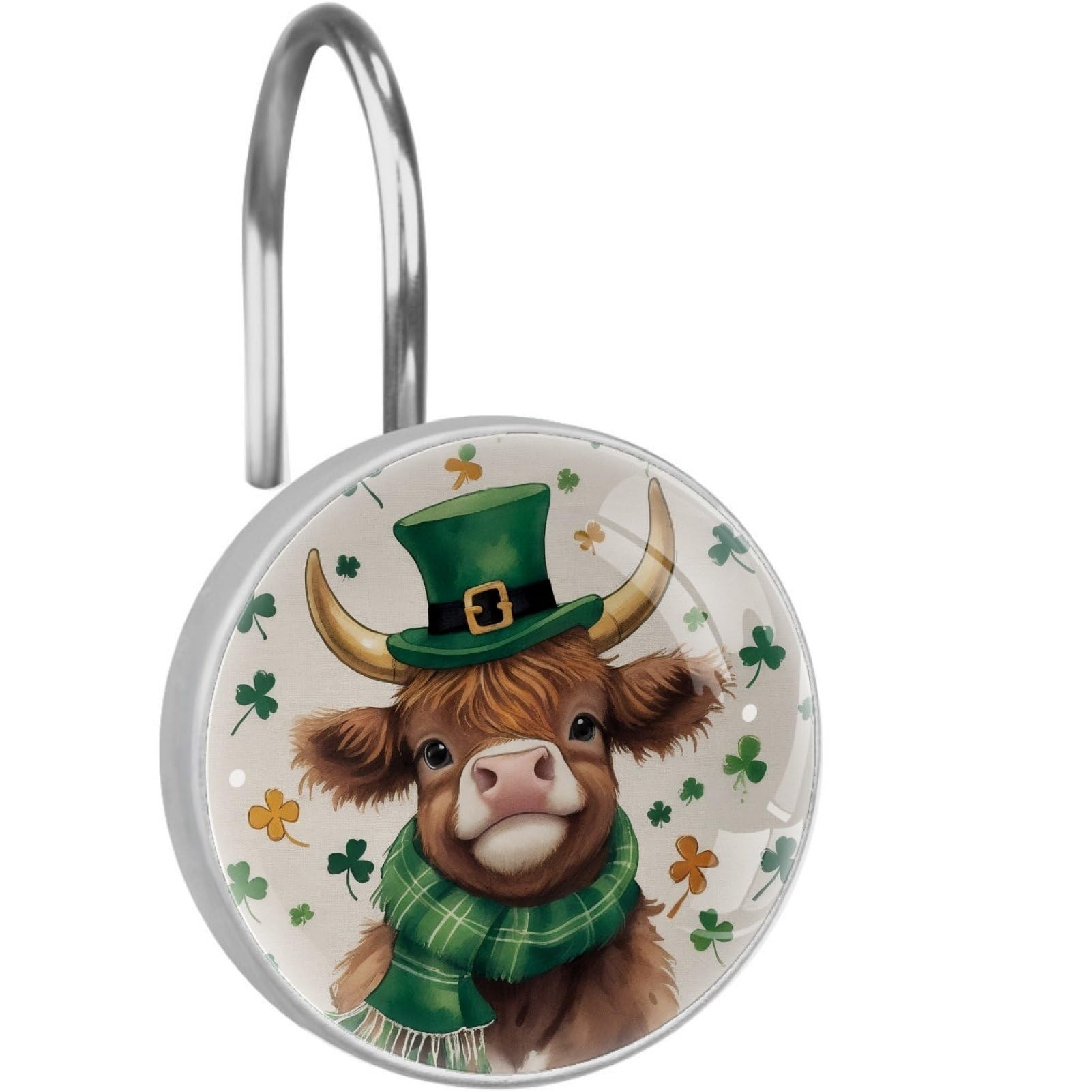 VAPOKF Shower Curtain Hooks, St. Patrick's Day Cow Rust Proof Decorative Shower Curtain Rings, Modern Farmhouse Designer Shower Curtain Hangers for Bathroom, 12Pcs