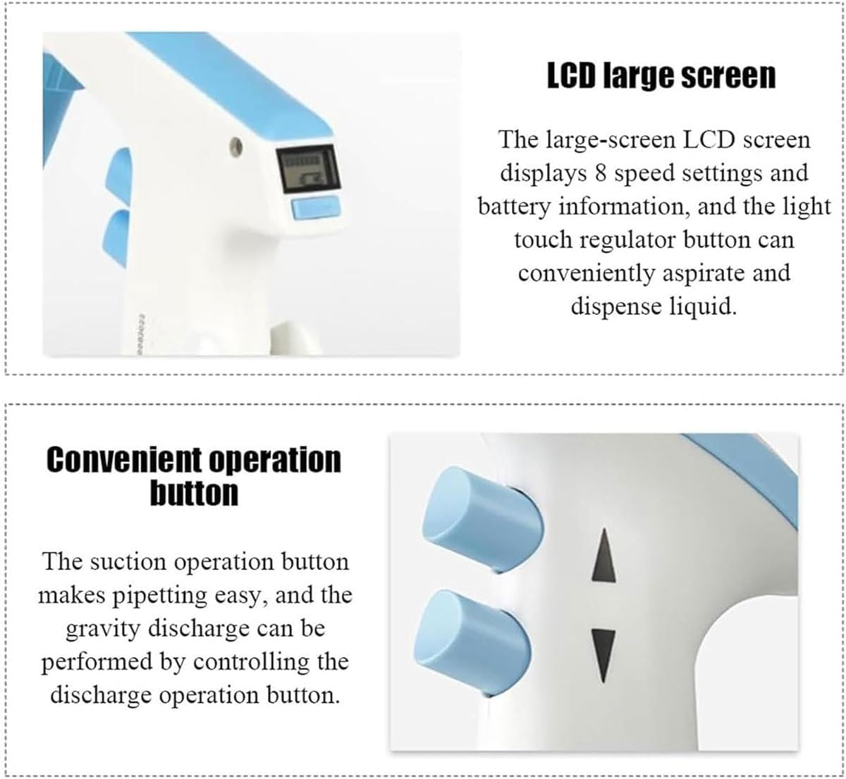Lab Electric Pipette Controller, Laboratory Electronic Pipettors Pump with LCD Display, 0.1‑100ml Range and 8-Level Speed Adjustable, 2 Drainage Mode and Rechargeable, for Biology Chemical