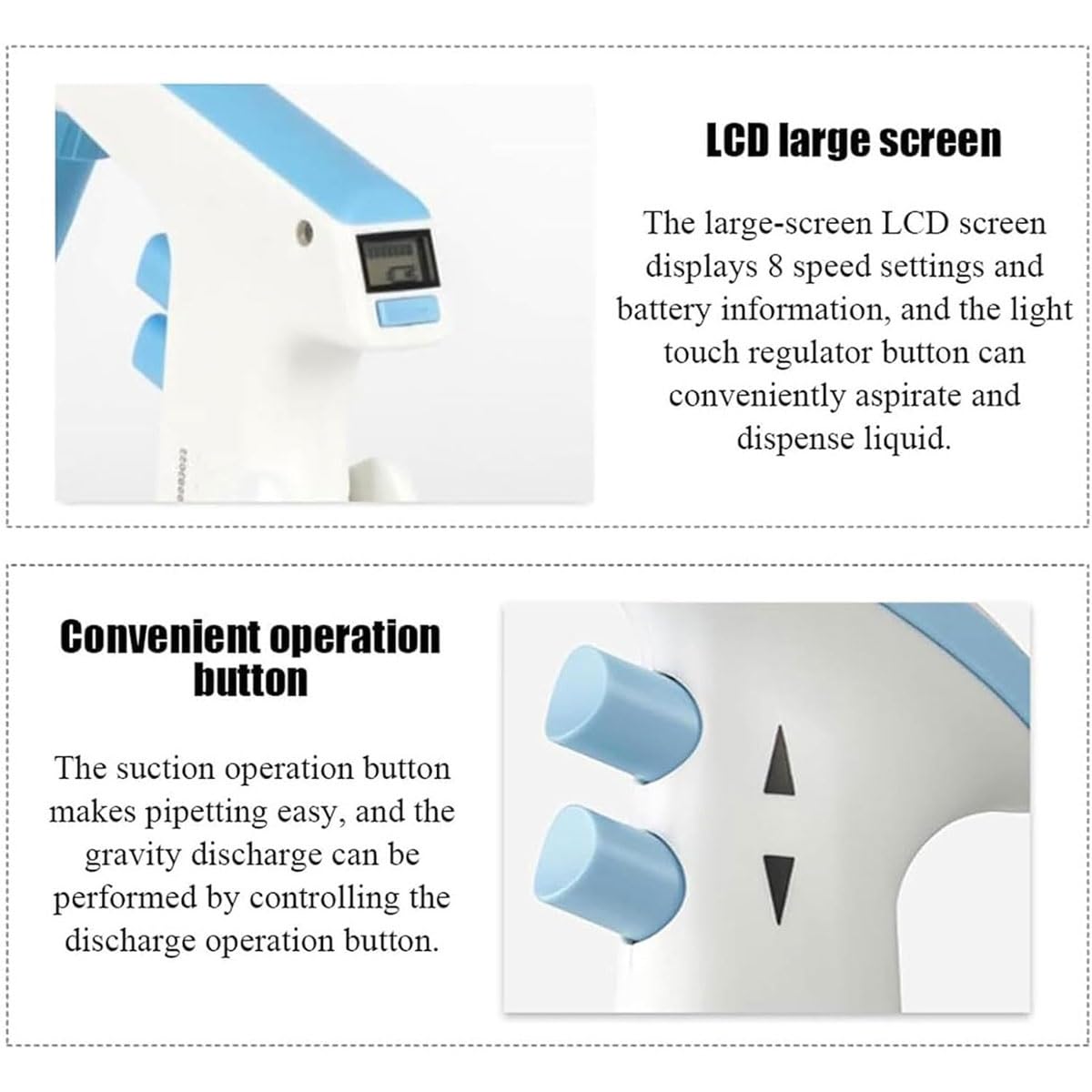 Controlador de pipetas eléctrico de laboratorio, bomba de pipetas electrónicas de laboratorio con pantalla LCD,rango de 0,1 a 100ml y velocidad de 8 niveles ajustable,2 modos de drenaje y recargable