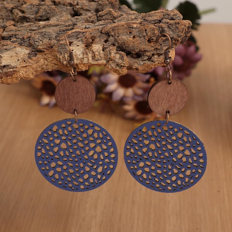 Wooden Round Geometric Earrings Retro Hollow Out Circle Earrings Big Lightweight Statement Jewelry Suitable for Women - Image 4