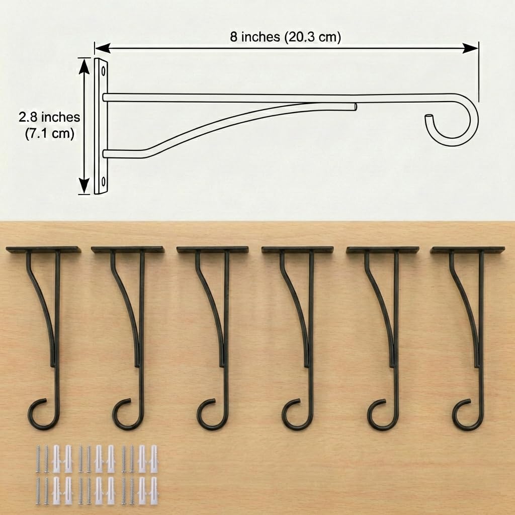 Eyrosa Pflanzenaufhänger, 20,3 cm, 6 Stück, hängende Pflanzenhalterung für Wand, Zaun, Veranda, Outdoor, Indoor, Metall-Pflanzenhaken für Korb, Blume, Pflanzgefäß, Futterspender, Laterne, Windspiel