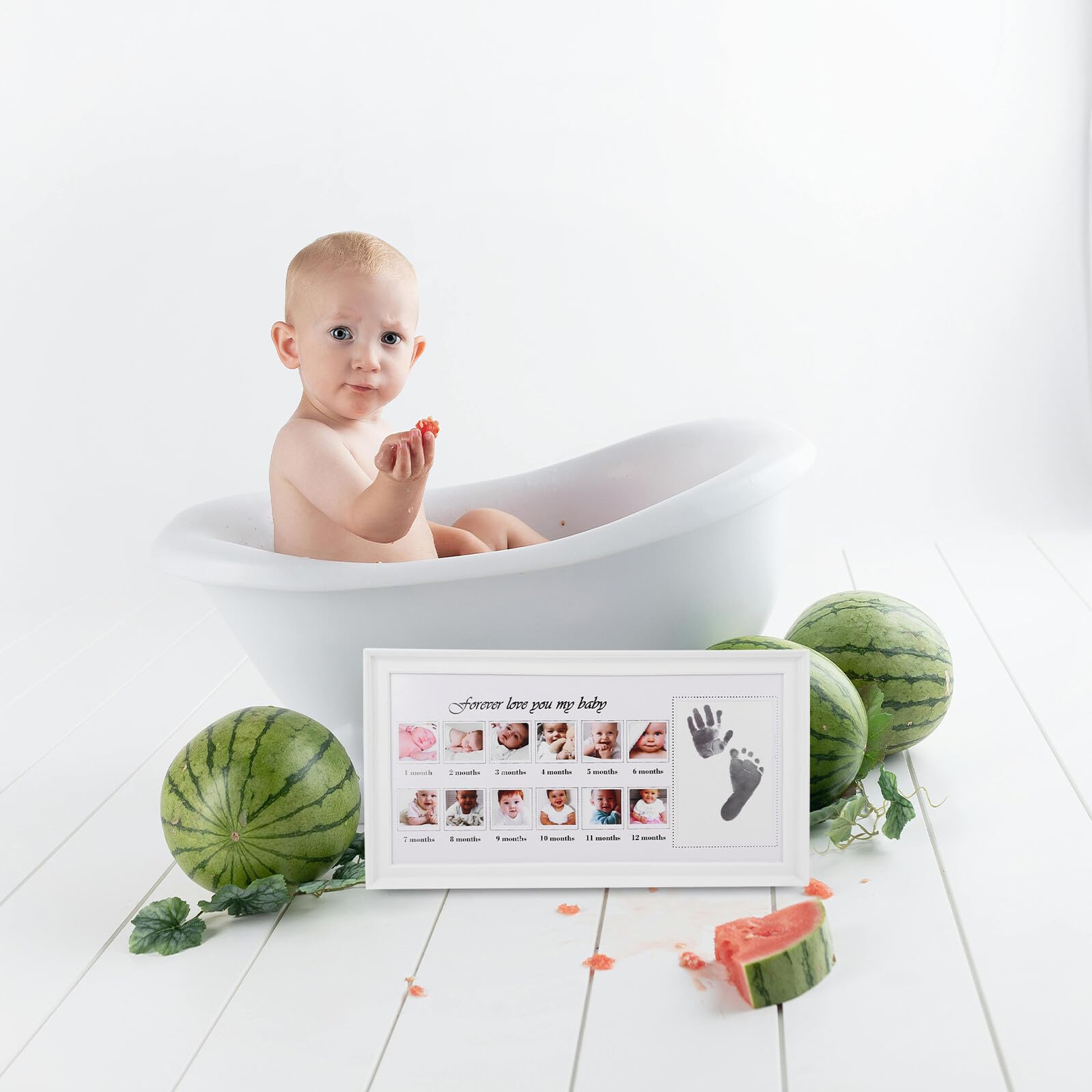 Marco de Fotos de Pp y Pvc para Bebés Huellas de Manos y Pies Marco Elegante Blanco Obsequio Adecuado Decoración para Pared y Mesa para Nuevos Padres
